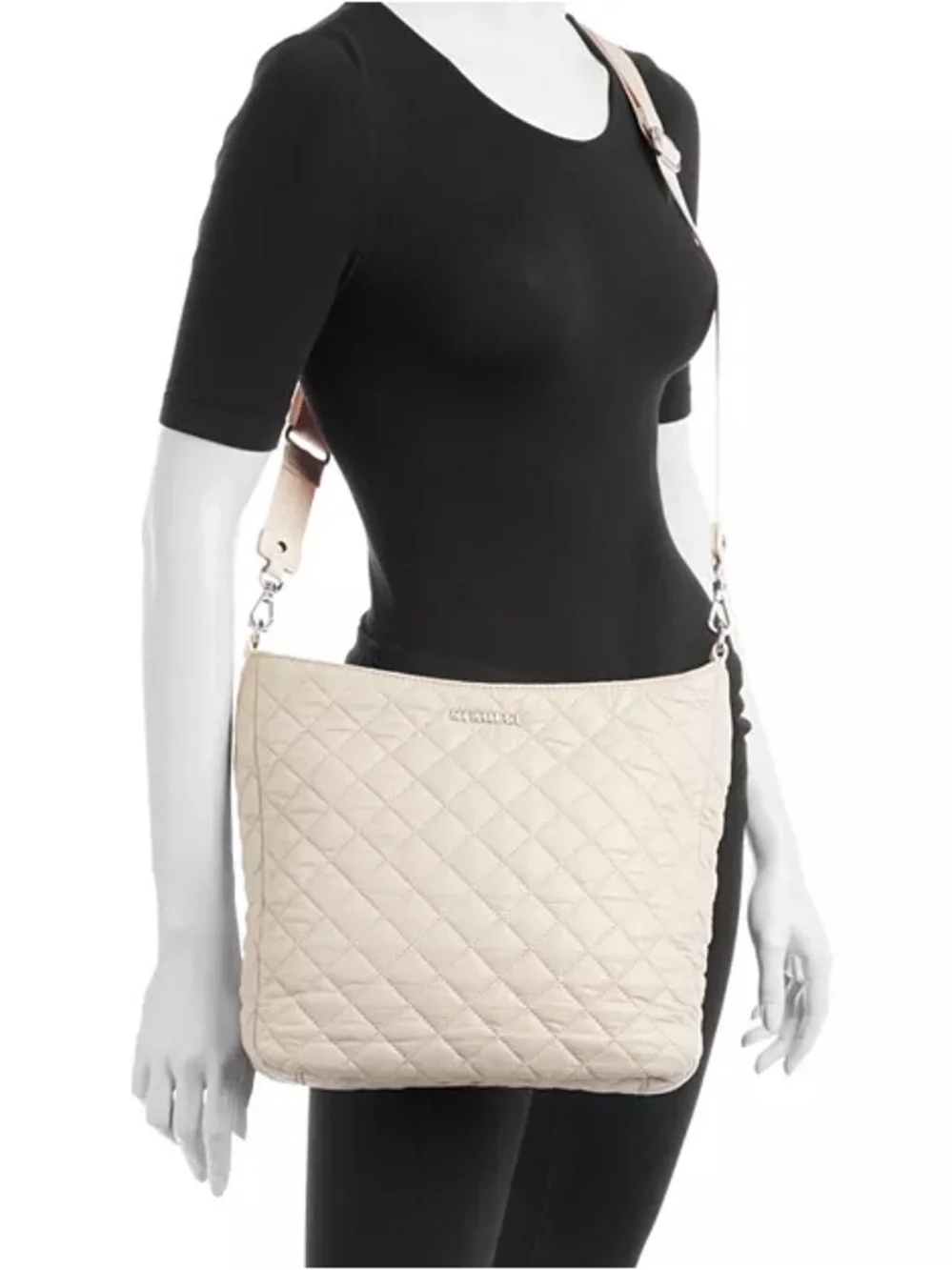 MZ Wallace Quilted Shoulder/Crossbody Hobo Bag in Pale Pink